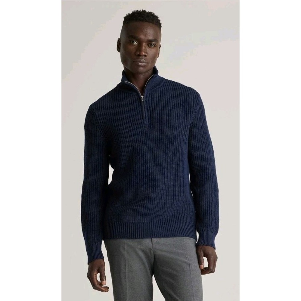 Quince Men's 100% Organic Cotton 1/4 Zip Fisherman's Sweater In Navy Sz M